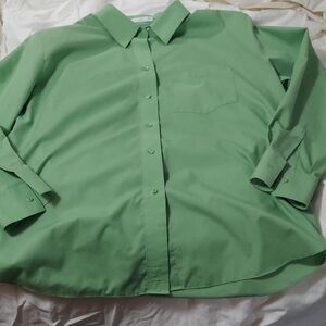 Foxcroft Womans Casual Light Green Button Down Shirt Sz 14